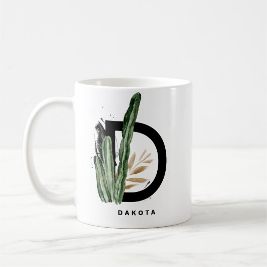 Mug Lettre Boho D Monogramme | Monogramme de cactus tr (Gauche)