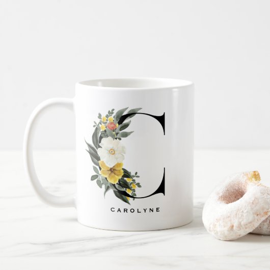 Mug LETTRE BOtanique ANÉMONE AQUATIQUE C MONogramme (Avec donut)