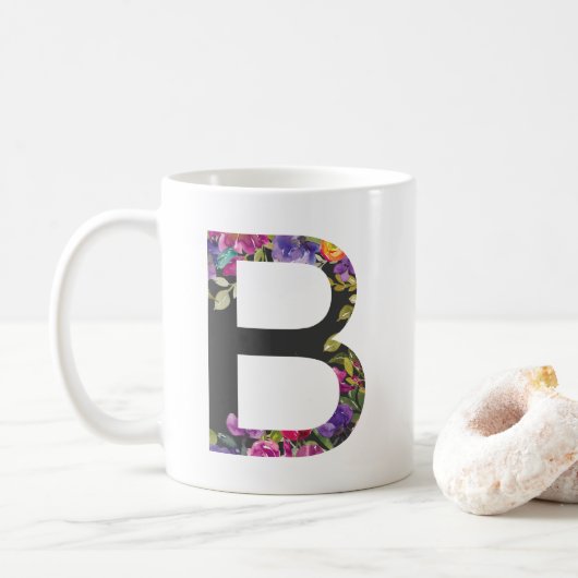 Mug LETTRE BOtanique Fleurs violettes B MONogramme (Avec donut)