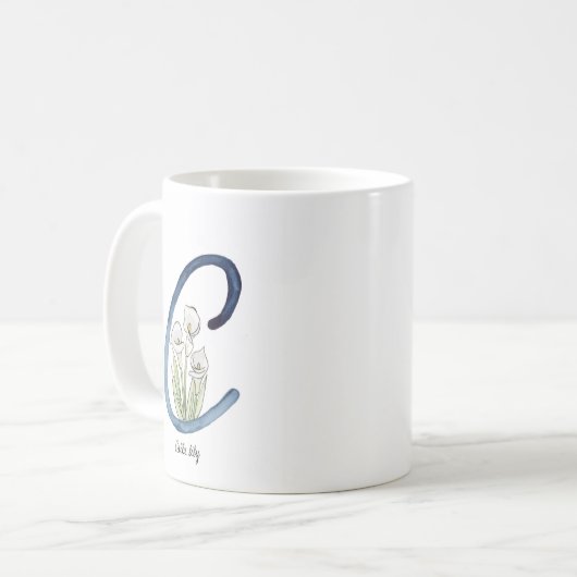 Mug Lettre "C", fleur d'aquarelle initiale de muqueuse (Devant gauche)