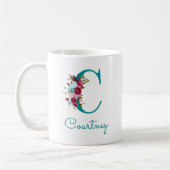 Mug Lettre C Floral Rose et Sarcelle (Gauche)