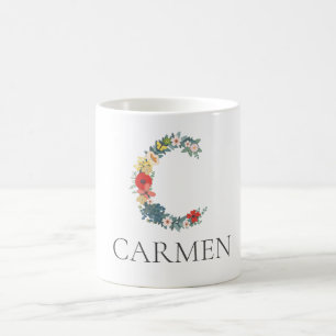 Mug Lettre C Jardin Floral Monogramme Personnaliser