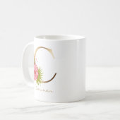 Mug Lettre C Monogramme or | Végétation florale rose (Devant gauche)