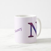 Mug Lettre carreaux bleu rose pourpre N Monogramme ini (Devant droit)
