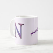 Mug Lettre carreaux bleu rose pourpre N Monogramme ini (Devant gauche)