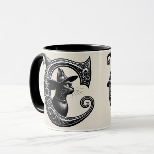 MUG LETTRE CHATON NOIR CHATON CHATON CHATON CHATON CHA (Devant gauche)