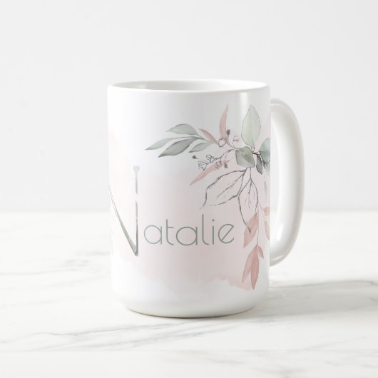 Mug LETTRE CHAUSSÉE Rose Rose BLANCHE N (Devant droit)