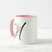 Mug LETTRE CRU FÉMININ " H" Fleurs rose (Devant gauche)