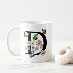 Mug Lettre D Aquarelle Botanique Papillon Monogramme