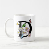 Mug Lettre D Aquarelle Botanique Papillon Monogramme (Gauche)