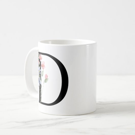 Mug Lettre D avec des fleurs (Devant gauche)