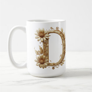 Mug Lettre D dorée élégante avec motif floral