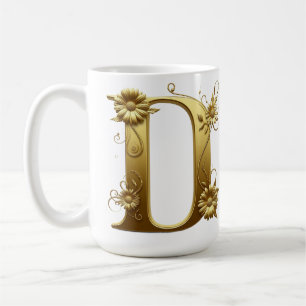 Mug Lettre D dorée élégante avec motif floral