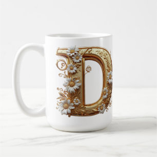 Mug Lettre D dorée élégante avec motif floral