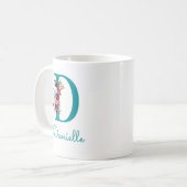 Mug Lettre D Floral Rose et Sarcelle (Devant gauche)