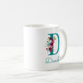 Mug Lettre D Floral rose Turquoise (Devant droit)