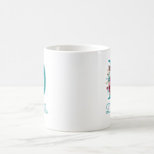 Mug Lettre D Floral rose Turquoise (Centre)