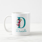 Mug Lettre D Floral rose Turquoise (Gauche)