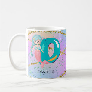 Mug Lettre D Monogramme Aquarelle mignonne Sirène