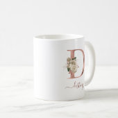 Mug Lettre "D" Monogramme en Or Rose et Ivoire Floral (Devant droit)