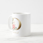 Mug Lettre D Monogramme or | Rose Blanc Vert Floral (Devant gauche)