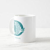 Mug Lettre D Monogramme Turquoise Nom moderne (Devant gauche)