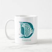 Mug Lettre D Monogramme Turquoise Nom moderne (Gauche)