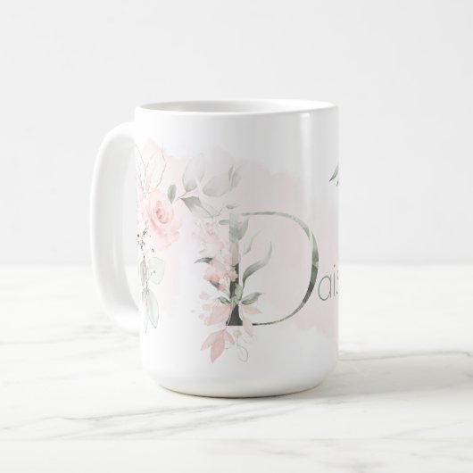 Mug LETTRE D Rose Rose Rose BLANC Délicat (Devant gauche)