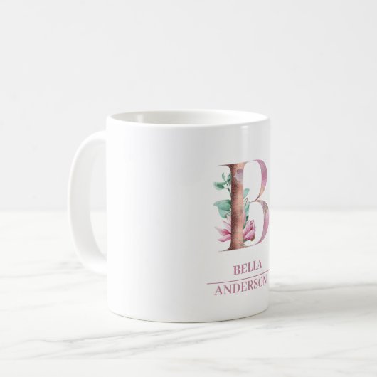 Mug LETTRE D'Aquarelle D'OR Rose MONGRAPHIQUE B (Devant gauche)