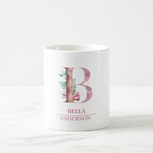 Mug LETTRE D'Aquarelle D'OR Rose MONGRAPHIQUE B (Centre)