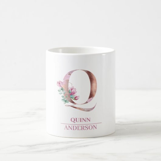 Mug LETTRE D'Aquarelle D'OR Rose MONGRAPHIQUE Q (Centre)