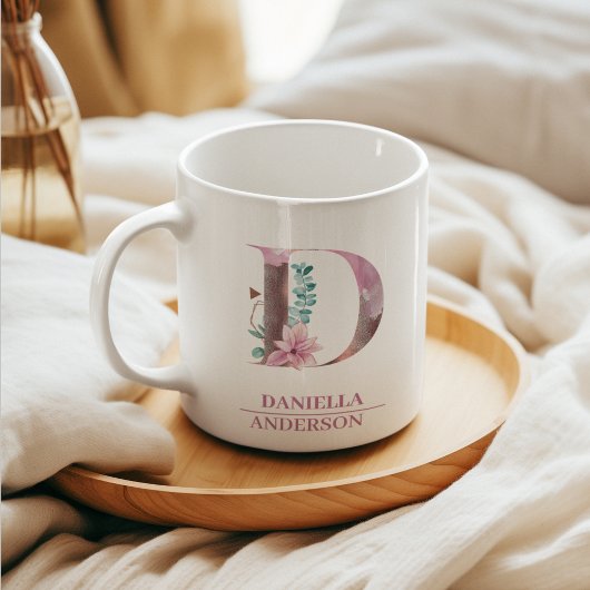 Mug LETTRE D'Aquarelle D'OR Rose Monogramme
