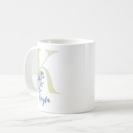 Mug Lettre d'aquarelle K avec dinosaure (Devant gauche)