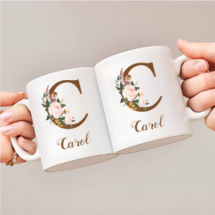 Mug Lettre d'domestique personnalisée florale cadeau C