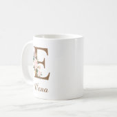 Mug Lettre d'domestique personnalisée florale E Cadeau (Devant gauche)