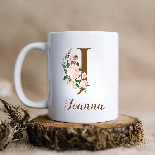 Mug Lettre d'domestique personnalisée florale J Gift