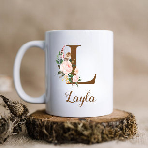 Mug Lettre d'domestique personnalisée florale L Cadeau