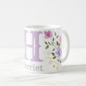 Mug Lettre de monogramme H & nom avec des fleurs (Devant droit)