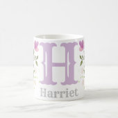 Mug Lettre de monogramme H & nom avec des fleurs (Centre)