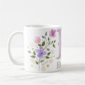 Mug Lettre de monogramme H & nom avec des fleurs (Gauche)