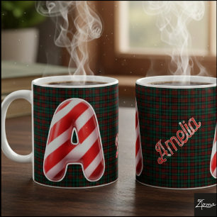 Mug Lettre de Noël A rayée de bonbon canne lustrée