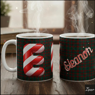 Mug Lettre de Noël E rayée en forme de canne à bonbons