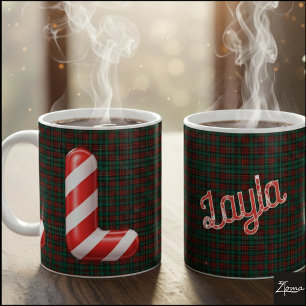 Mug Lettre de Noël en forme de canne à bonbons rayée L