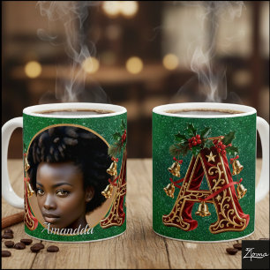 Mug Lettre de Noël en velours rouge luxueux et or A