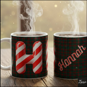 Mug Lettre de Noël H rayée de bonbon canne brillant