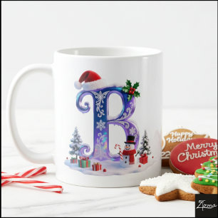 Mug Lettre de Noël iridescente B avec bonhomme de neig