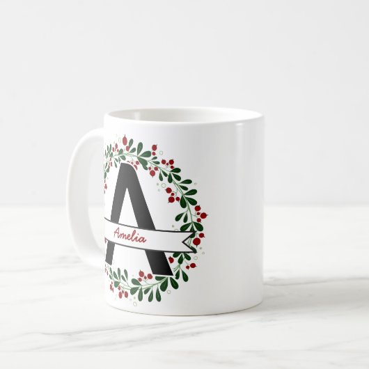 Mug Lettre de Noël personnalisée Nom initial personnal (Devant gauche)