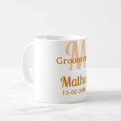 Mug Lettre de nom de garçon d'honneur orange date masc (Devant gauche)