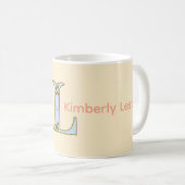 Mug lettre de nom monogramme pêche rétro pastel gras (Devant droit)