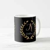 Mug Lettre de script K Noir n Or Nom (Devant droit)